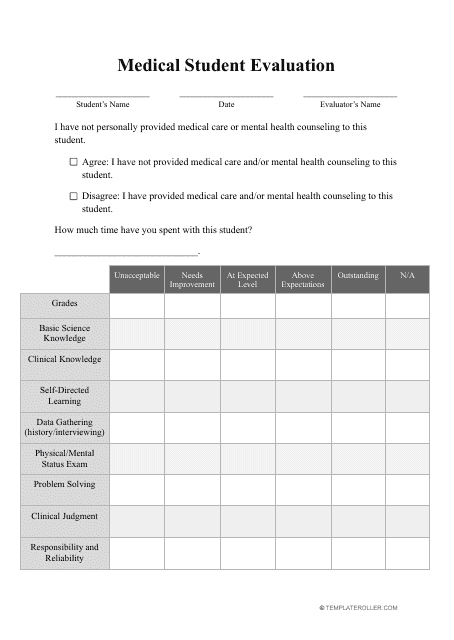 Medical Student Evaluation Form Download Pdf
