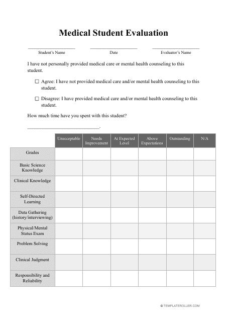 Medical Student Evaluation Form