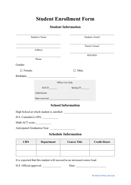 Student Enrollment Form Fill Out Sign Online And Download PDF 