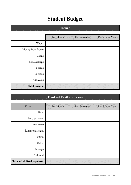 "Student Budget Template" Download Pdf