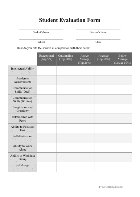 Student Evaluation Form - Table