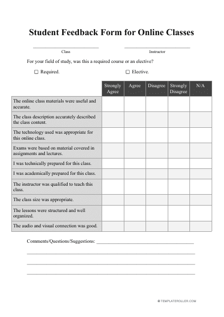 Student Feedback Form for Online Classes