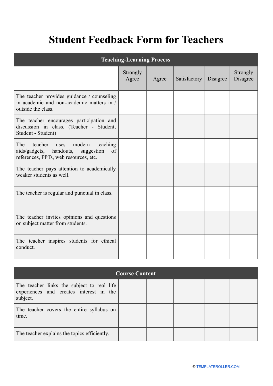 Student Feedback Form for Teachers, Page 1