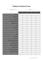Document preview: Student Feedback Form - Table