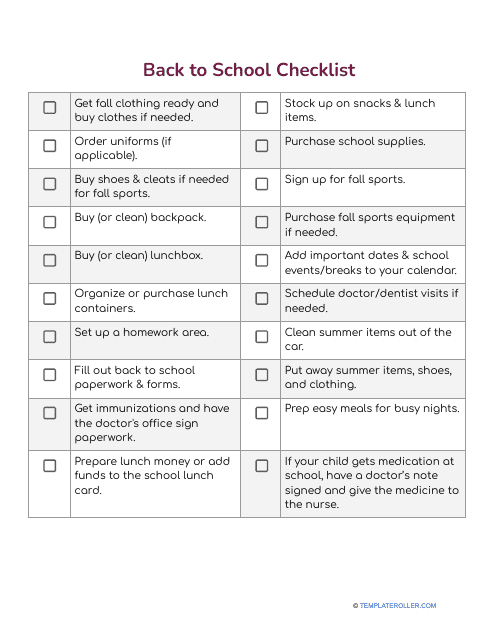Back to School Checklist Document Preview