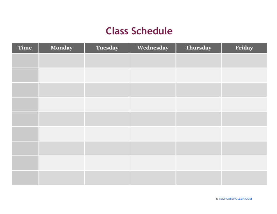 Class Schedule Template Table Download Printable PDF Templateroller