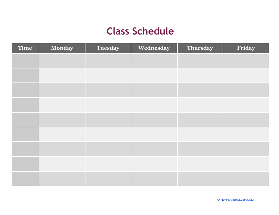 Class Schedule Template, Page 1