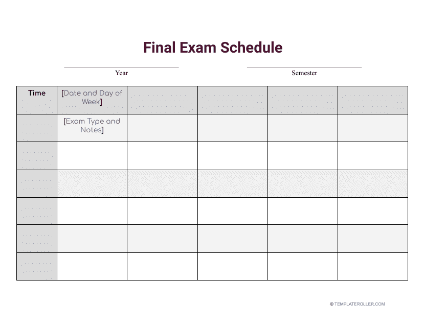 Final Exam Schedule Template