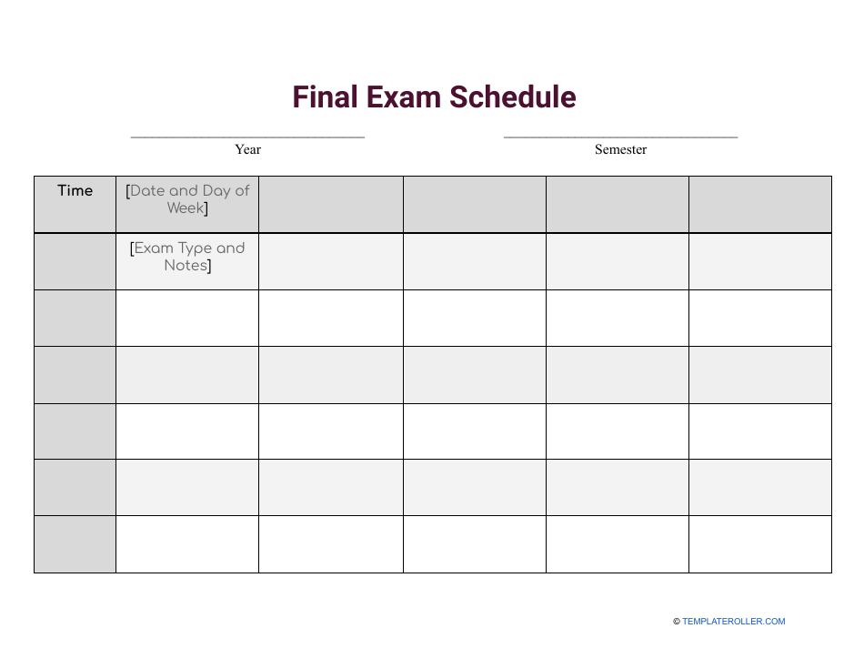 Final Exam Schedule Template Download Printable PDF | Templateroller