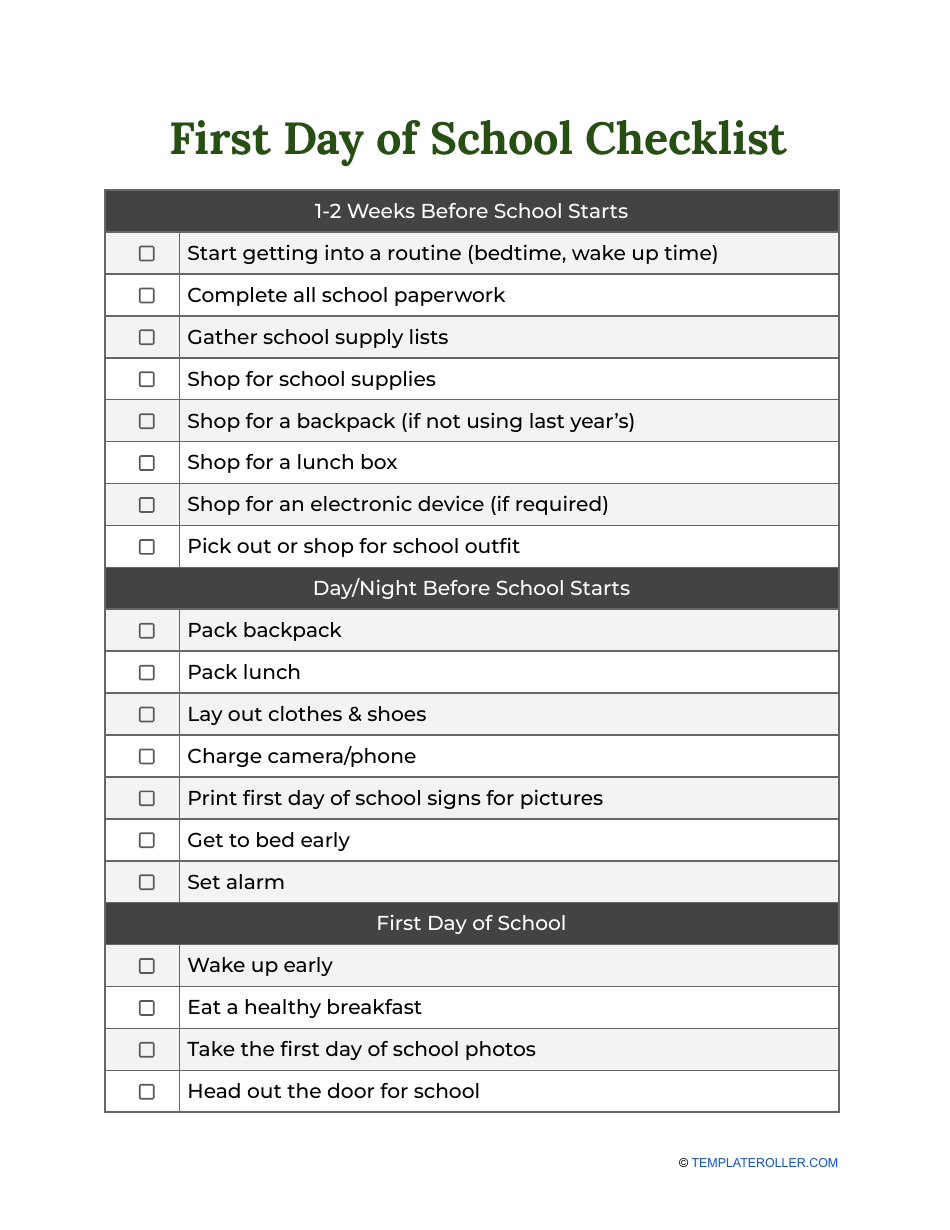 First Day of School Checklist - A Comprehensive guide to prepare for the first day of school.