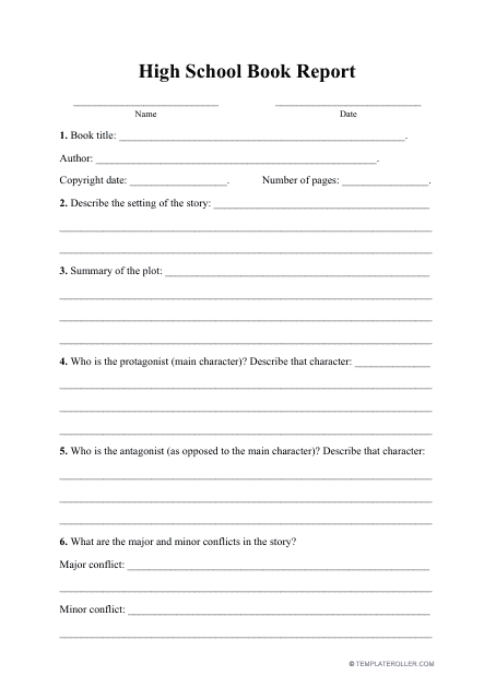 High School Book Report Template Download Pdf