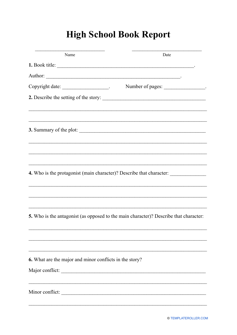 High School Book Report Template, Page 1