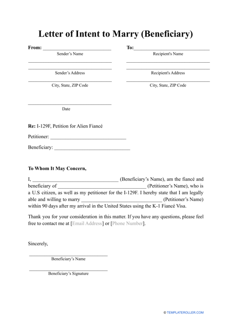 &quot;Letter of Intent to Marry (Beneficiary)&quot; Download Pdf