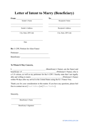 Letter of Intent to Marry (Beneficiary)