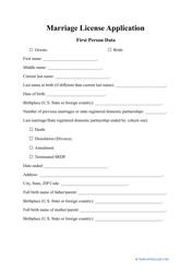 Marriage License Application Template