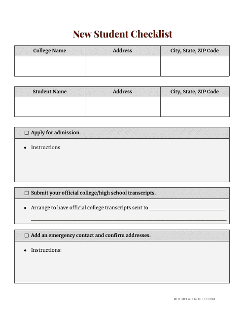 New Student Checklist Download Printable PDF Templateroller