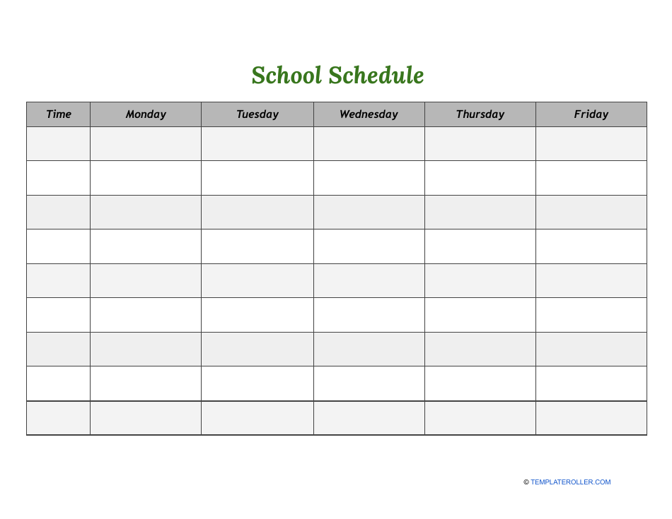 School Schedule Template, Page 1
