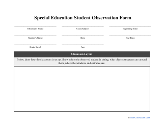 Document preview: Special Education Student Observation Form