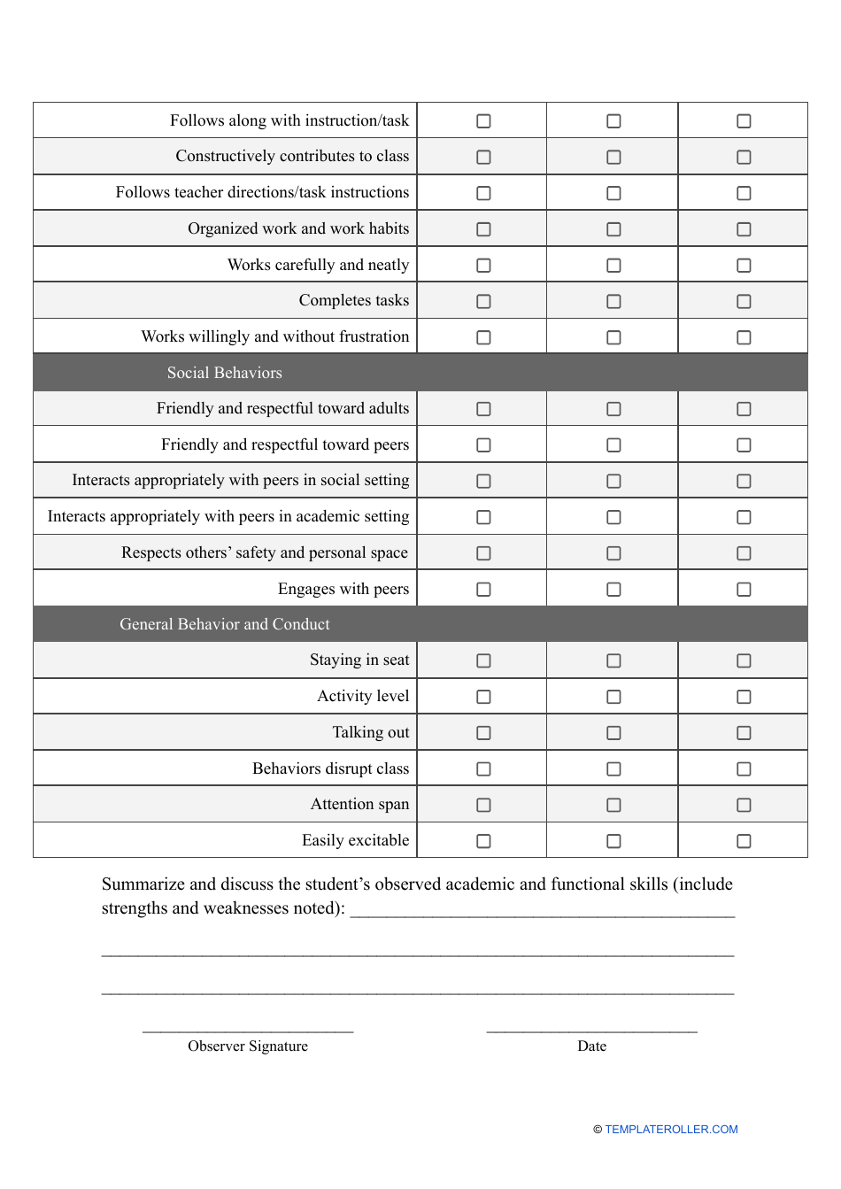 Student Observation Form - Tables - Fill Out, Sign Online and Download ...