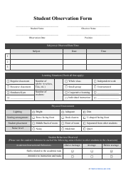 Document preview: Student Observation Form - Tables