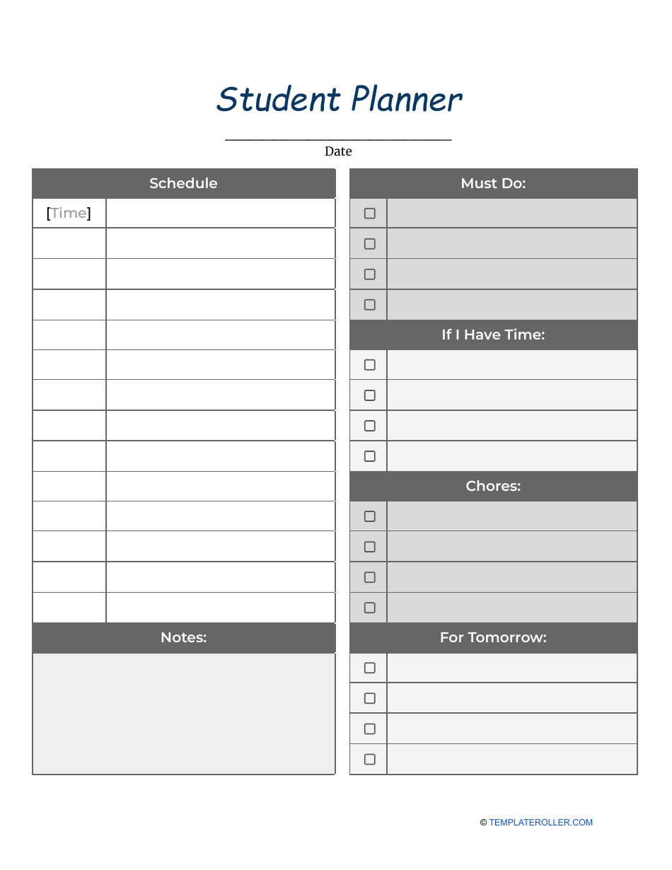 Student Planner Template Download Printable PDF Templateroller
