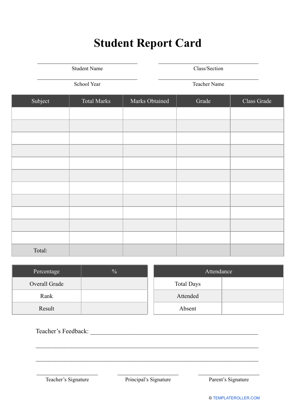 Student Report Card Template - Big Table, Page 1