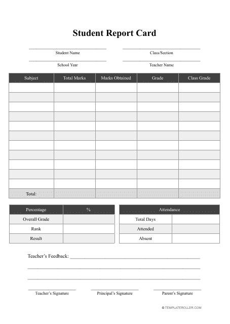 Student Report Card Template - Big Table Download Pdf