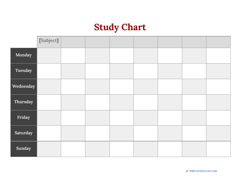 Study Chart Template - Grey