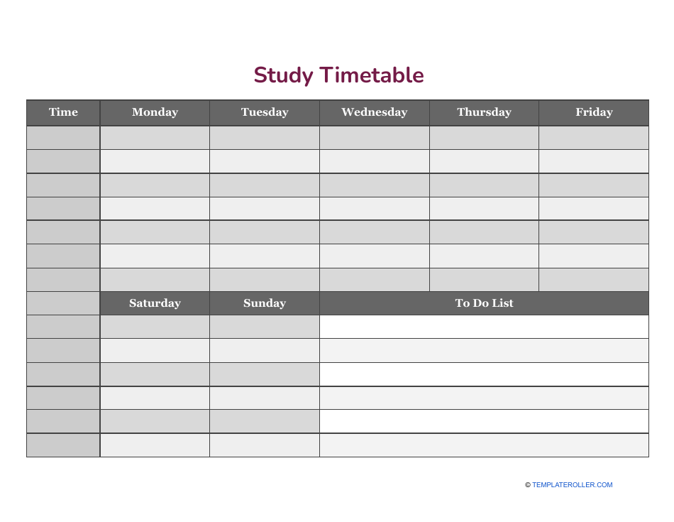 Study Timetable Template, Page 1