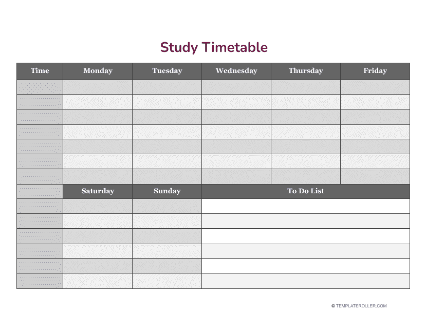 Study Timetable Template - Free Download