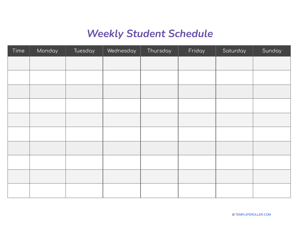 Weekly Student Schedule Template - A customizable schedule template designed for students to plan their weekly activities and tasks.