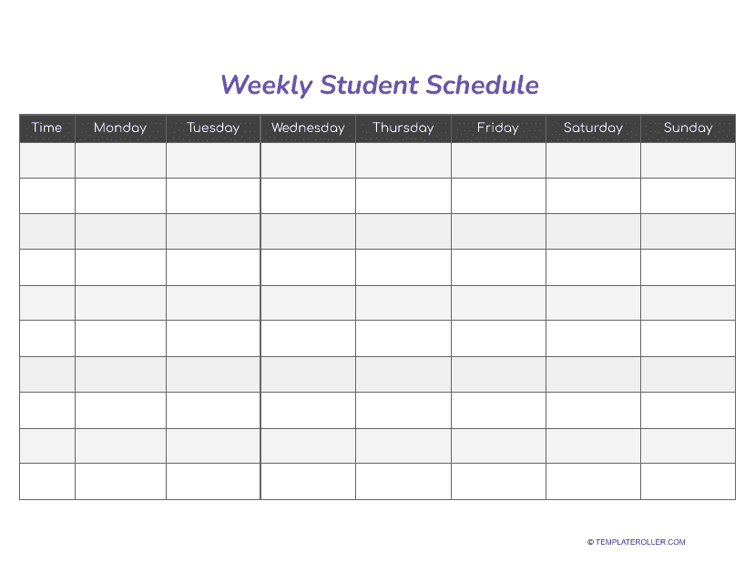 Weekly Student Schedule Template - A customizable schedule template designed for students to plan their weekly activities and tasks.