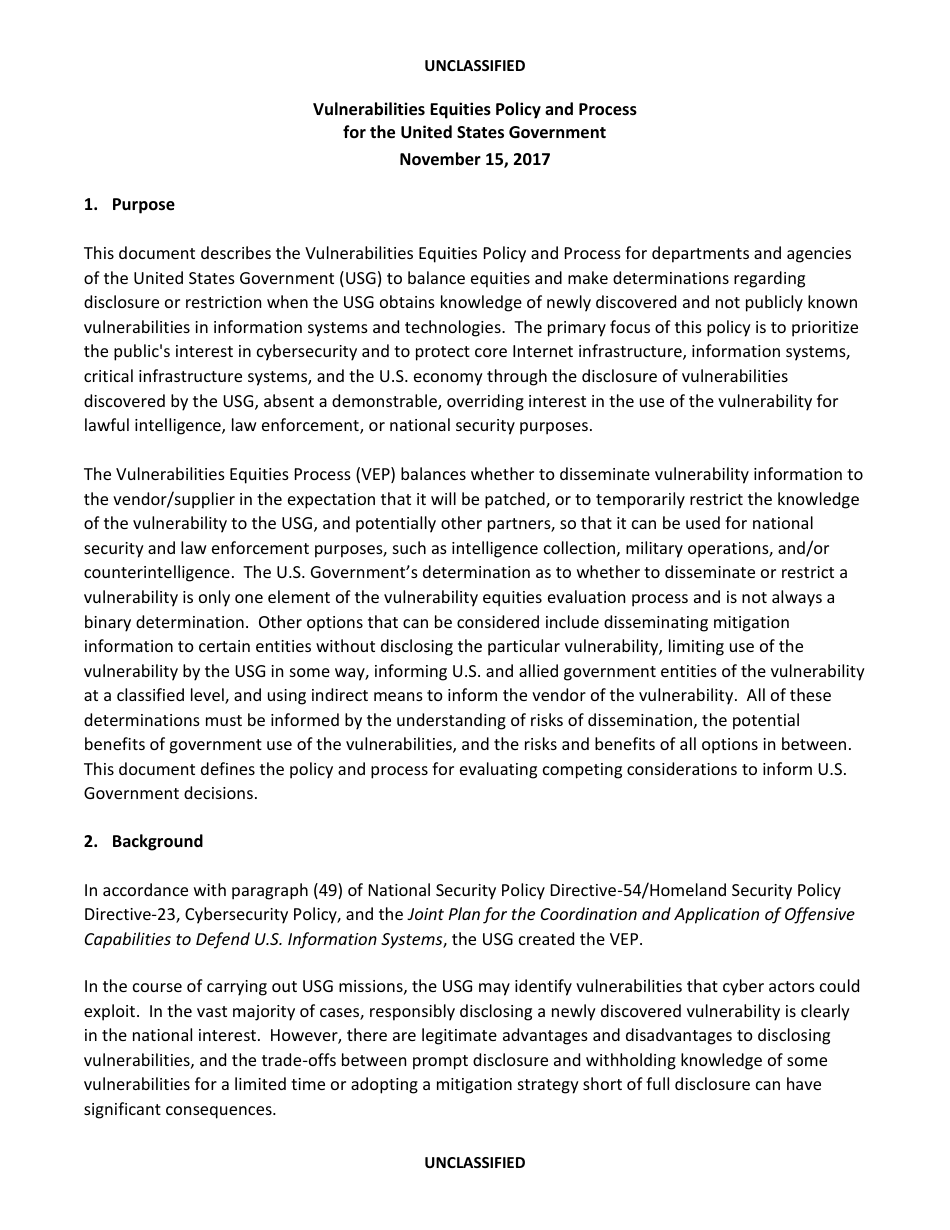 Vulnerabilities Equities Policy and Process, Page 1