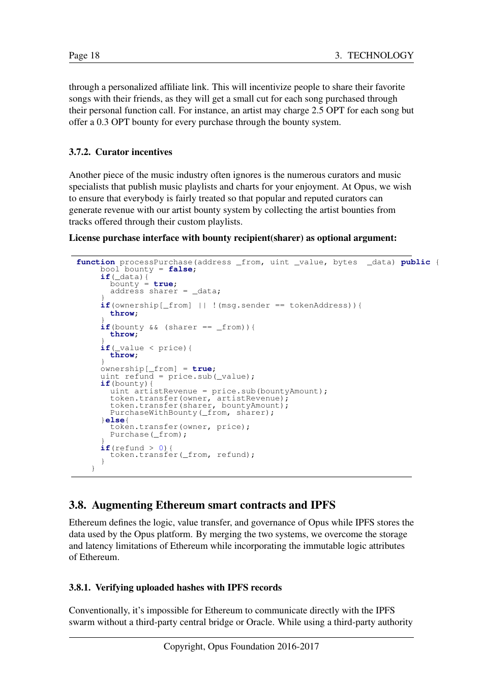 Opus - Decentralized Music Distribution Using Interplanetary File Systems (Ipfs) on the Ethereum Blockchain V0.8.3 - Bokang Jia, Chenhao Xu, Rehan Gotla, Sam Peeters, Reese Abouelnasr, Mateusz Mach, Page 18