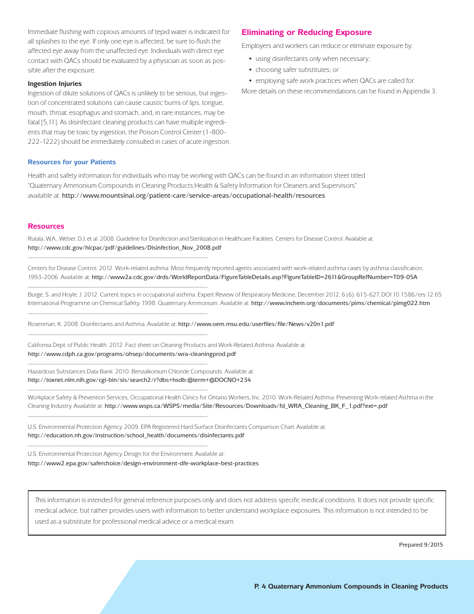 Quaternary Ammonium Compounds in Cleaning Products: Health  Safety Information for Health Professionals, Page 4