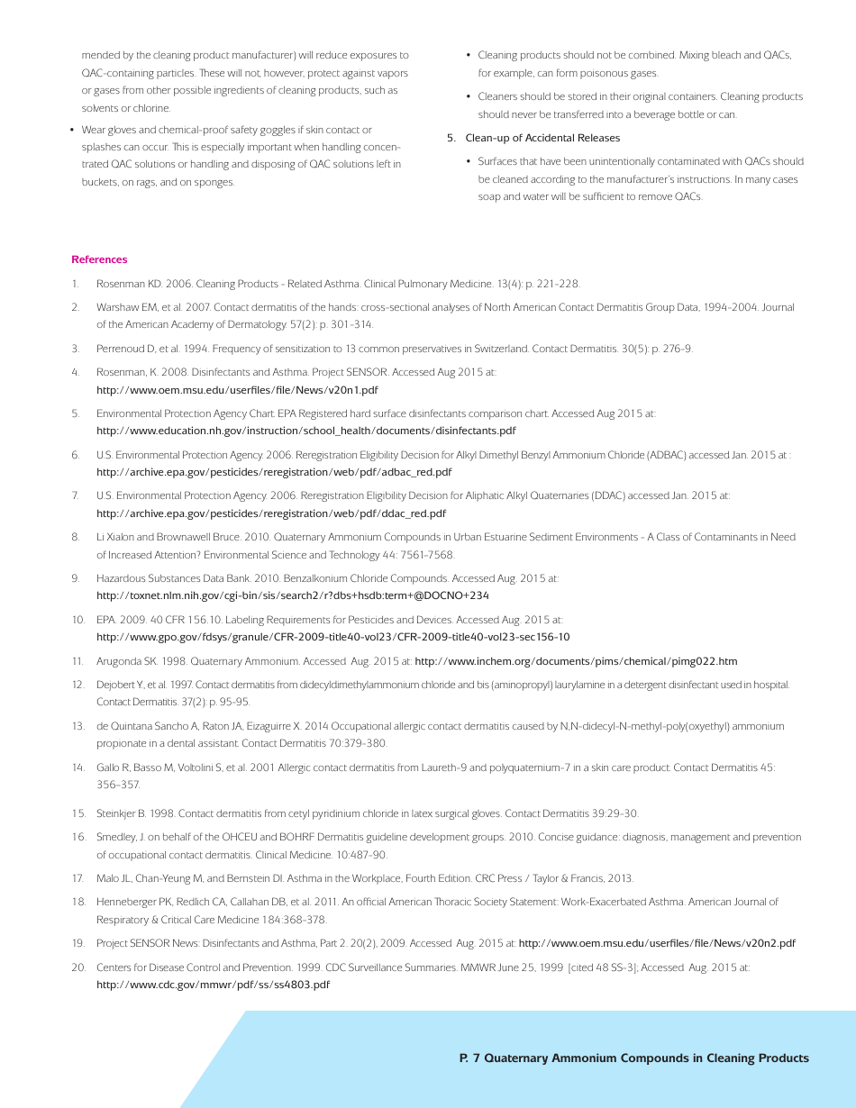Quaternary Ammonium Compounds in Cleaning Products: Health  Safety Information for Health Professionals, Page 7