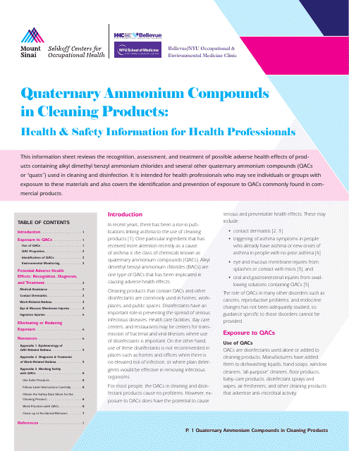 Quaternary Ammonium Compounds in Cleaning Products - Health & Safety Information for Health Professionals Image Preview