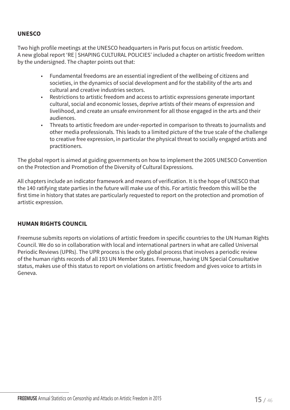Art Under Threat - Freemuse Annual Statistics on Censorship and Attacks on Artistic Freedom in 2015, Page 15
