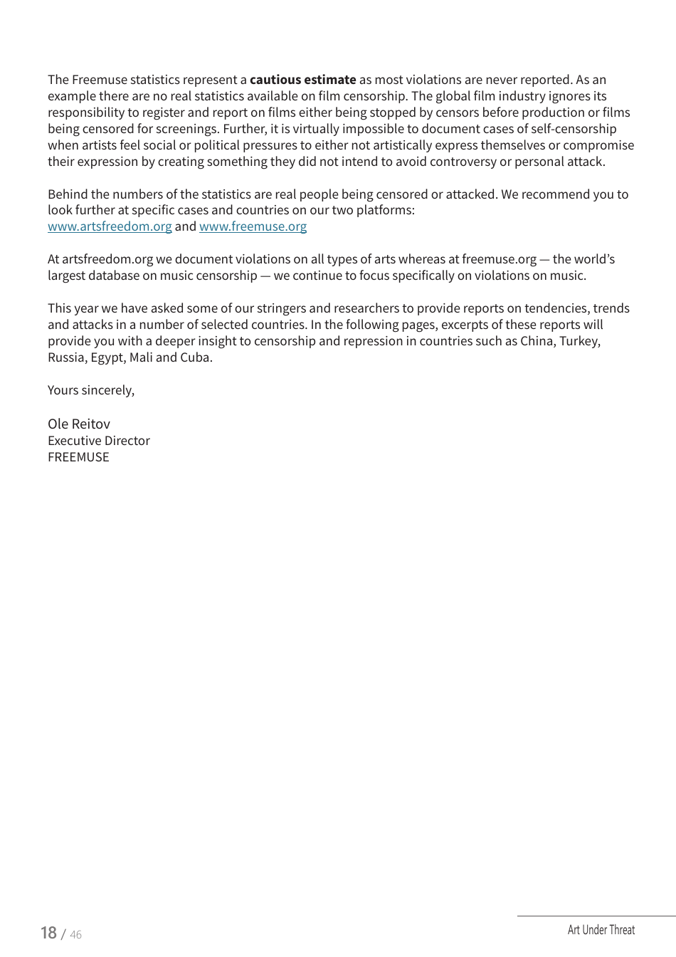 Art Under Threat - Freemuse Annual Statistics on Censorship and Attacks on Artistic Freedom in 2015, Page 18