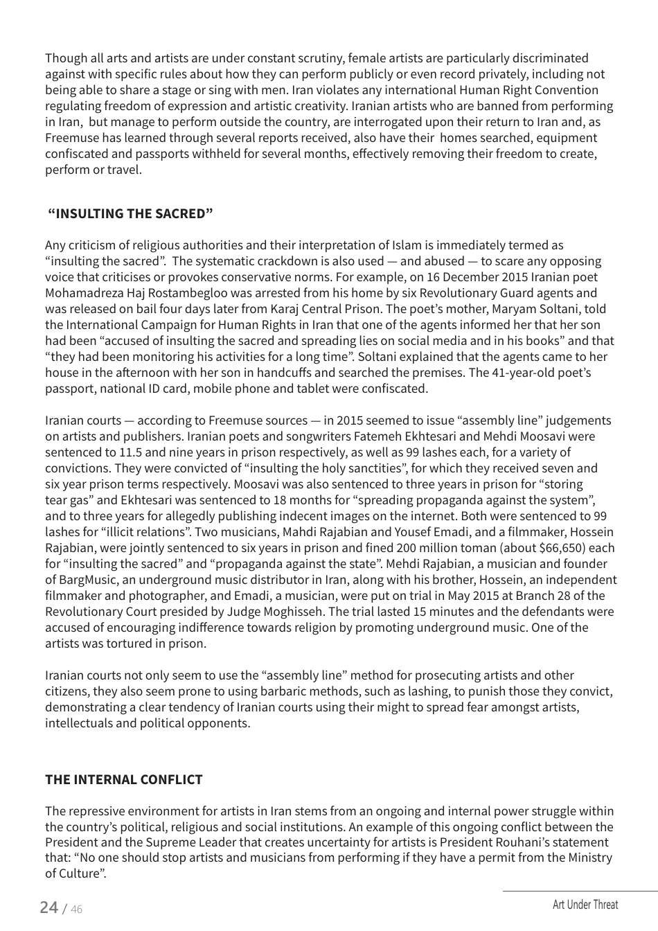 Art Under Threat - Freemuse Annual Statistics on Censorship and Attacks on Artistic Freedom in 2015, Page 24