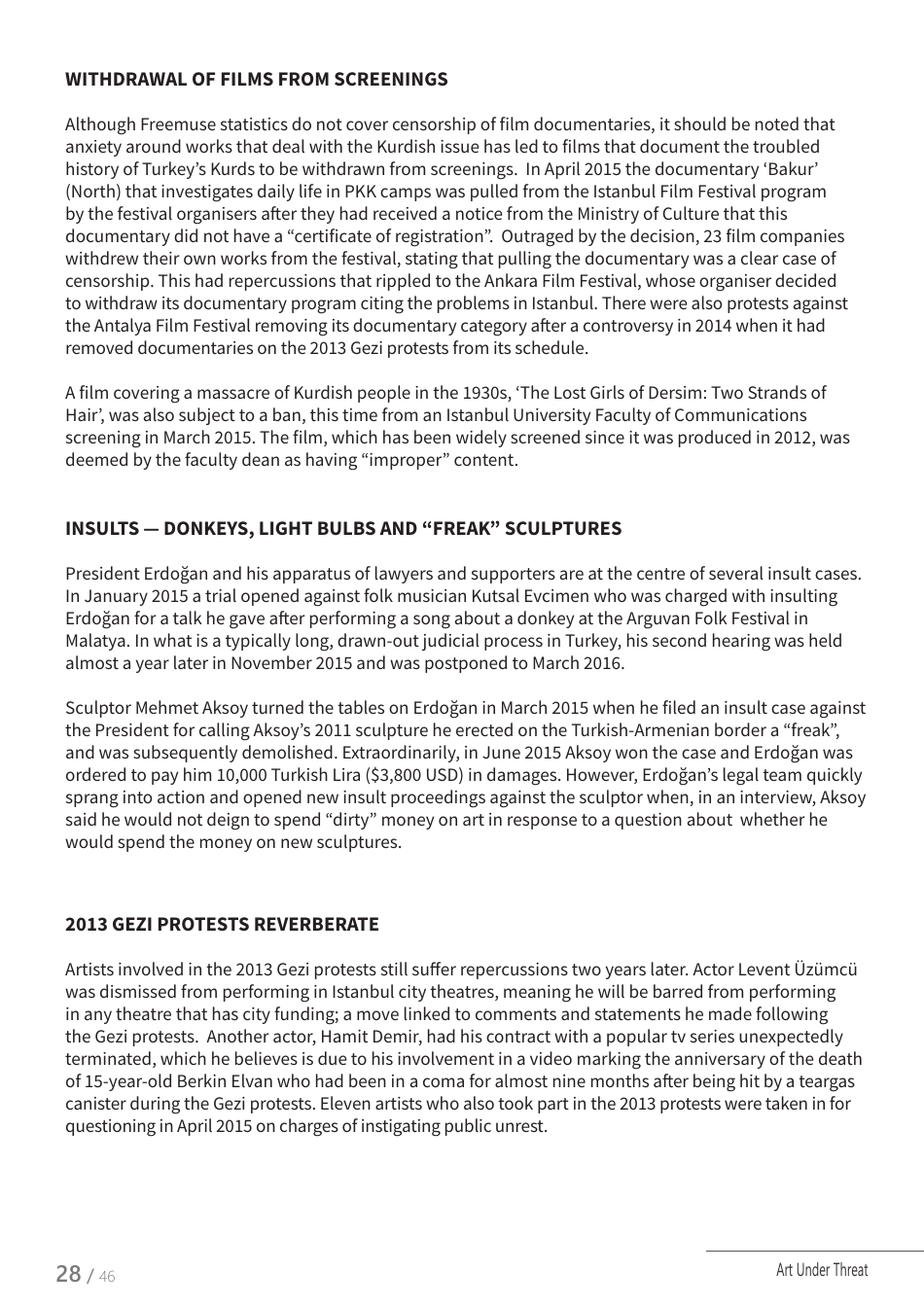 Art Under Threat - Freemuse Annual Statistics on Censorship and Attacks on Artistic Freedom in 2015, Page 28
