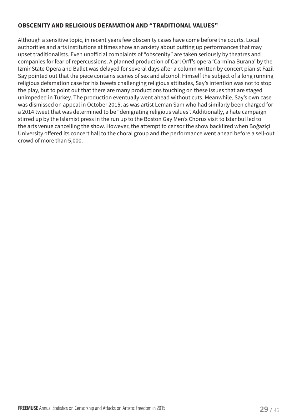 Art Under Threat - Freemuse Annual Statistics on Censorship and Attacks on Artistic Freedom in 2015, Page 29