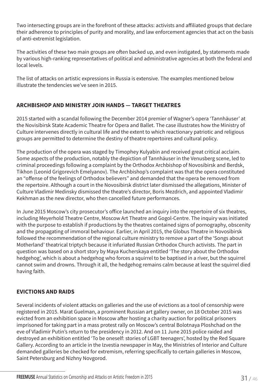 Art Under Threat - Freemuse Annual Statistics on Censorship and Attacks on Artistic Freedom in 2015, Page 31