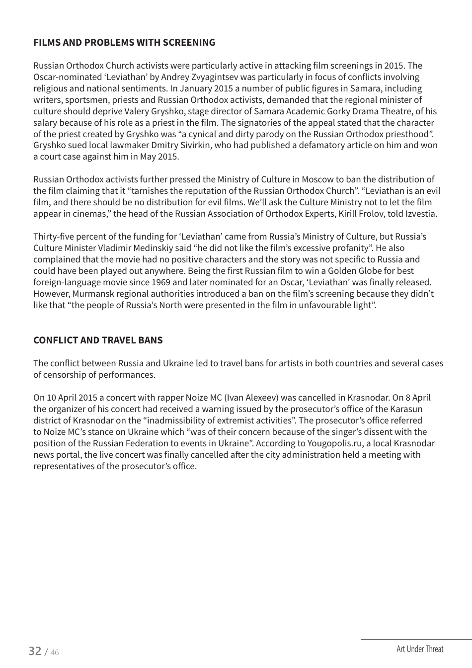 Art Under Threat - Freemuse Annual Statistics on Censorship and Attacks on Artistic Freedom in 2015, Page 32