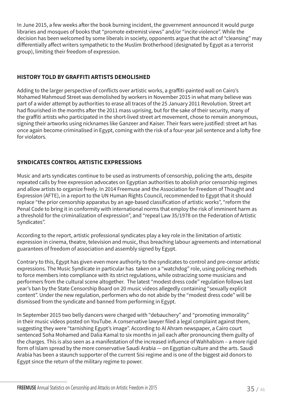 Art Under Threat - Freemuse Annual Statistics on Censorship and Attacks on Artistic Freedom in 2015, Page 35