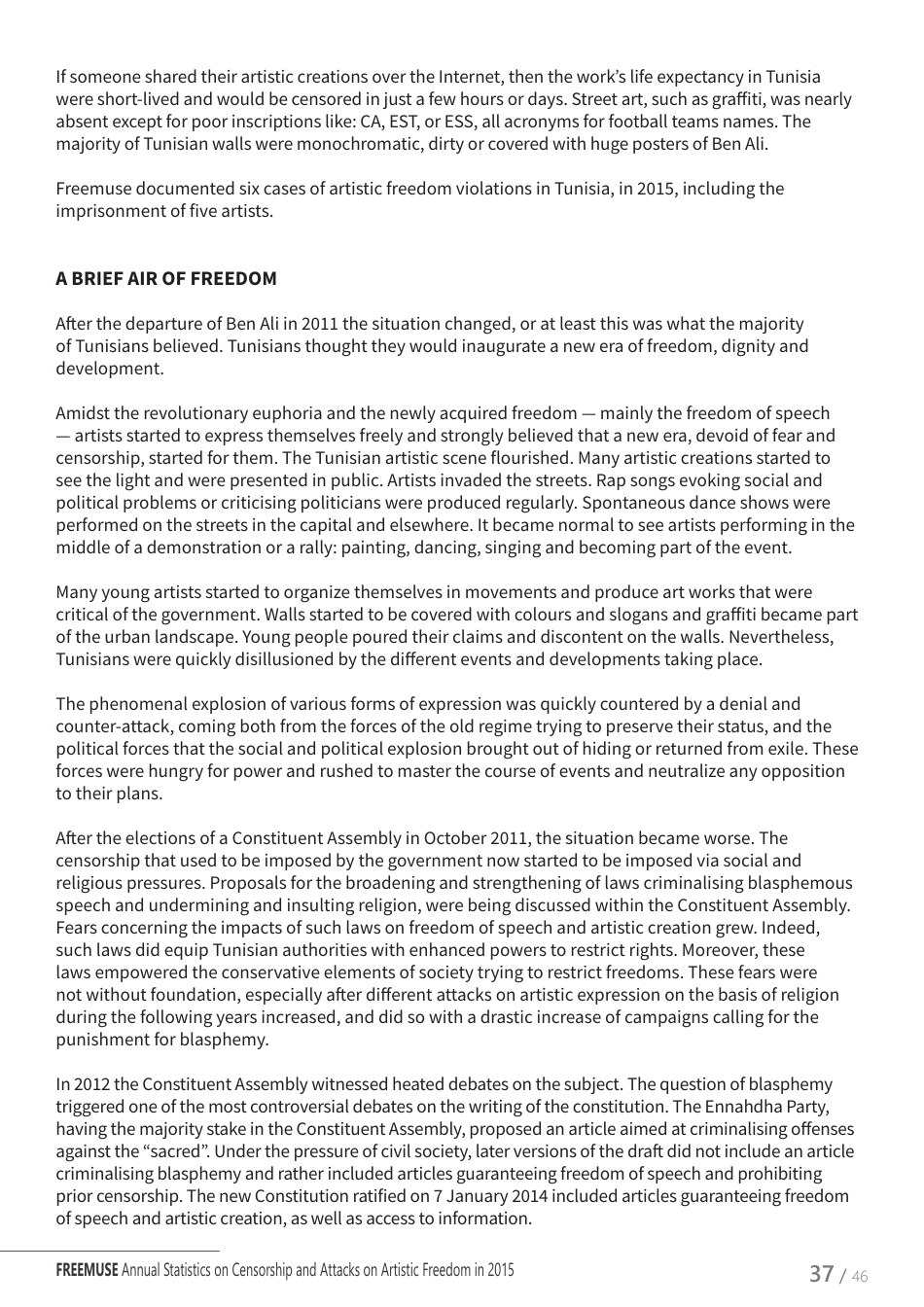 Art Under Threat - Freemuse Annual Statistics on Censorship and Attacks on Artistic Freedom in 2015, Page 37