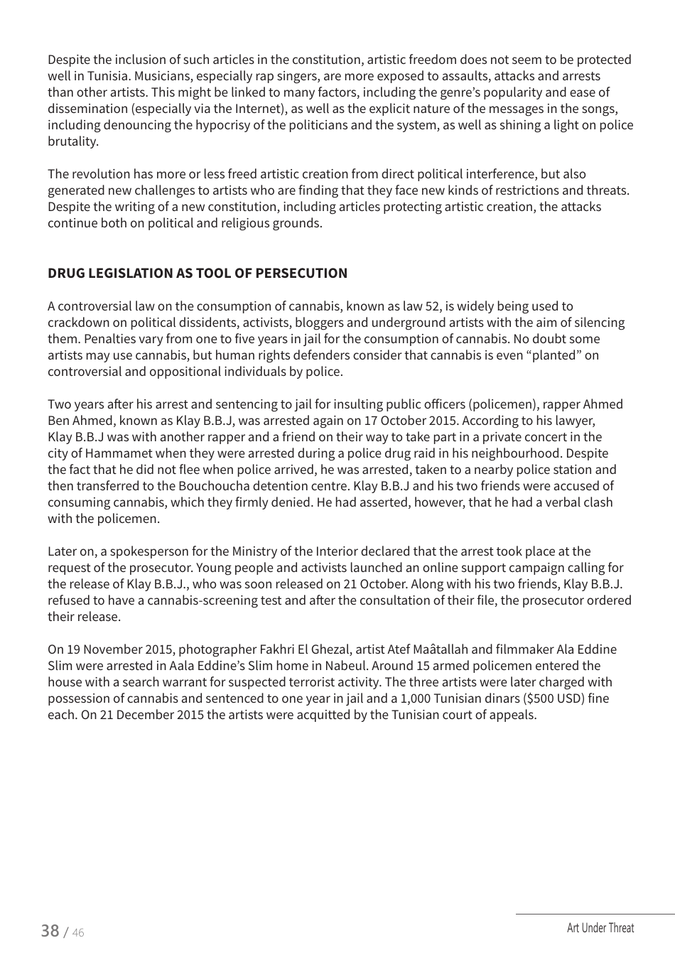 Art Under Threat - Freemuse Annual Statistics on Censorship and Attacks on Artistic Freedom in 2015, Page 38
