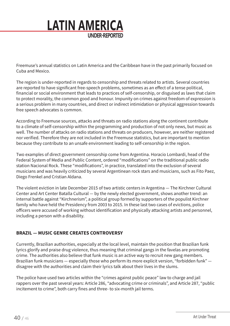Art Under Threat - Freemuse Annual Statistics on Censorship and Attacks on Artistic Freedom in 2015, Page 40