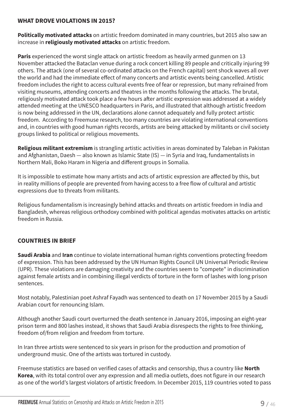 Art Under Threat - Freemuse Annual Statistics on Censorship and Attacks on Artistic Freedom in 2015, Page 9