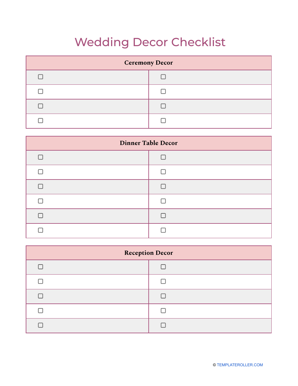 Blank Wedding Decor Checklist Template Download Printable PDF blank-wedding-decor-checklist-template-download-printable-pdf